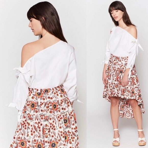 Joie Colissa Blouse Off/One Shoulder Tie Asymmetric  Clean White Minimalist Sz M - Picture 1 of 16